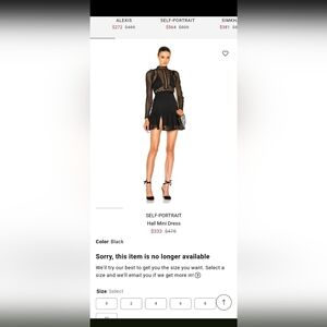 Self portrait black mini dress. Size 10US! Good Condition